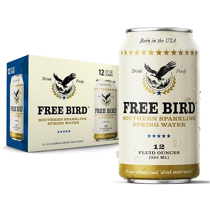 Free Bird Southern Sparkling Spring Water - 12 Pack, 12oz Cans, Zero Calories, Unflavored