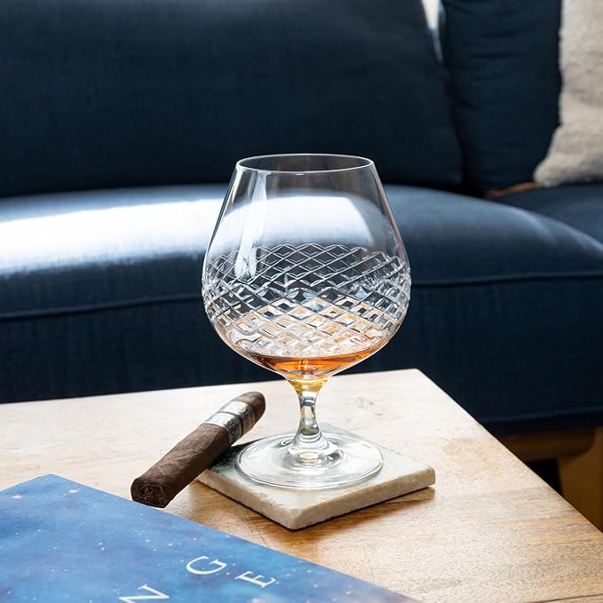 Rolf Glass Diamond Brandy Snifter | 22.5oz Cognac Glass | Lead-Free, Diamond-Wheel Engraved |