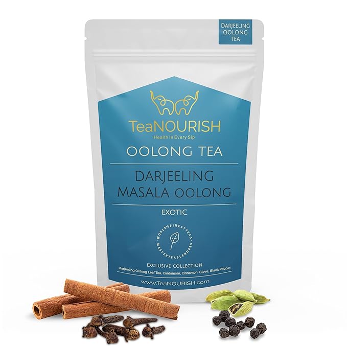 TeaNOURISH Darjeeling Masala Oolong Tea | Darjeeling Loose Leaves | Blended with Cardamom