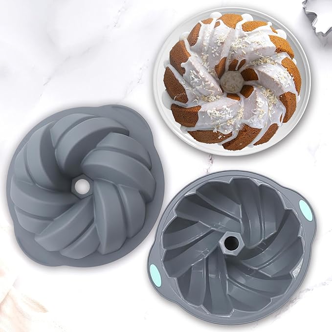 Tongjude 4 Pieces Silicone Fluted Cake Pans, 6/7/8 Cups Tube Baking Pan, Non-Stick Kitchen Oven