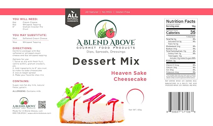 A Blend Above Heaven Sake Cheesecake Mix - No-Bake Dessert, All Natural, Vegan, Gluten Free, No MSG