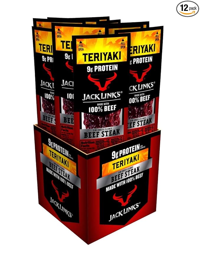 Jack Link's Beef Steak, Teriyaki - Protein Snacks, Meat Snack with 9g of Protein, Made with 100%