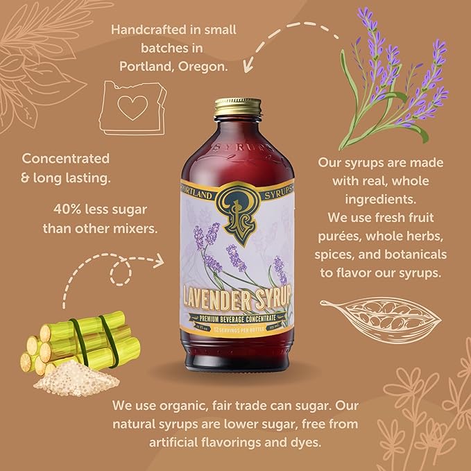 Portland Syrups Lavender Syrup - Premium Beverage Concentrate for Delicious Cocktails, Tea, Soda