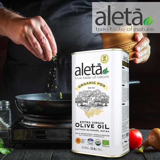 Aleta, USDA Organic Greek Extra Virgin Olive Oil, EU Certified Single Estate PDO Greece, 1 Lt (33.8