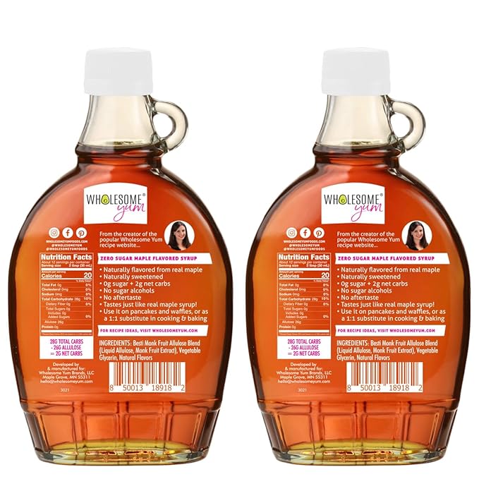 Wholesome Yum Zero Sugar Maple Syrup (Keto Maple Syrup) With Monk Fruit & Allulose - Natural Sugar