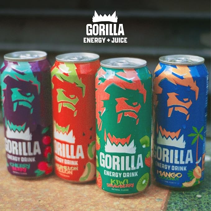 Gorilla Energy Drink, Variety Pack, 200mg Natural Caffeine, Real Fruit Juice Squeezed &