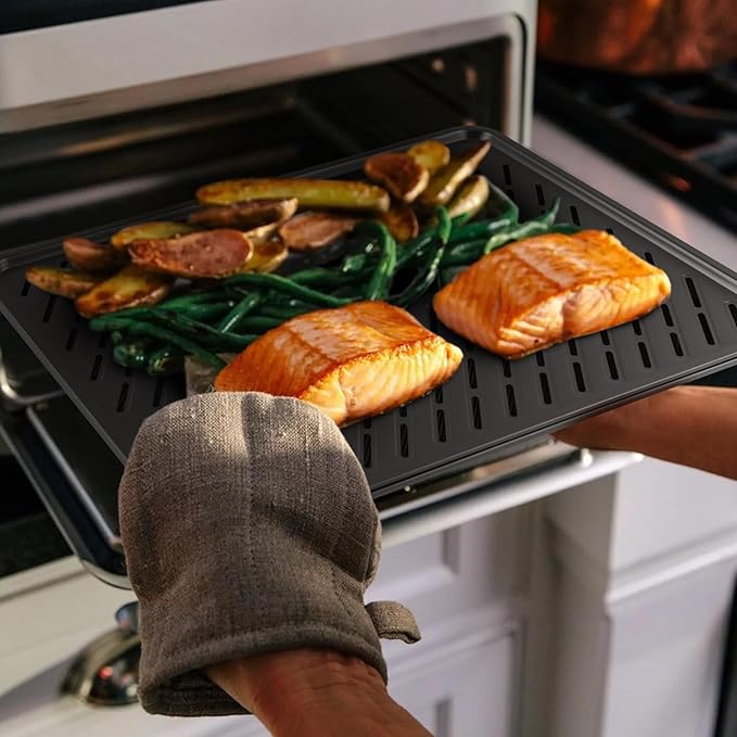 Cookie Sheet for Baking with Wire Rack, Thicker Carbon Steel Half Baking Sheet Pan Set Non Stick