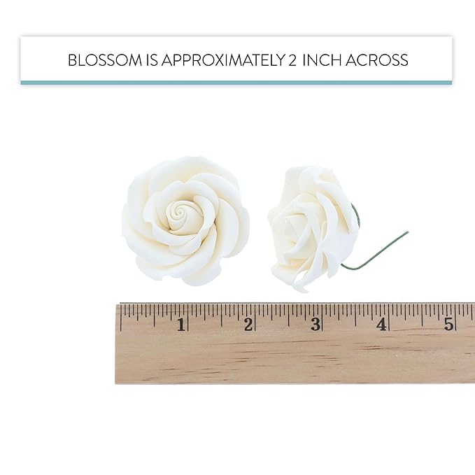 Global Sugar Art Rebecca Rose Sugar Cake Flowers, White 2 Inches, 8 Count by Chef Alan Tetreault