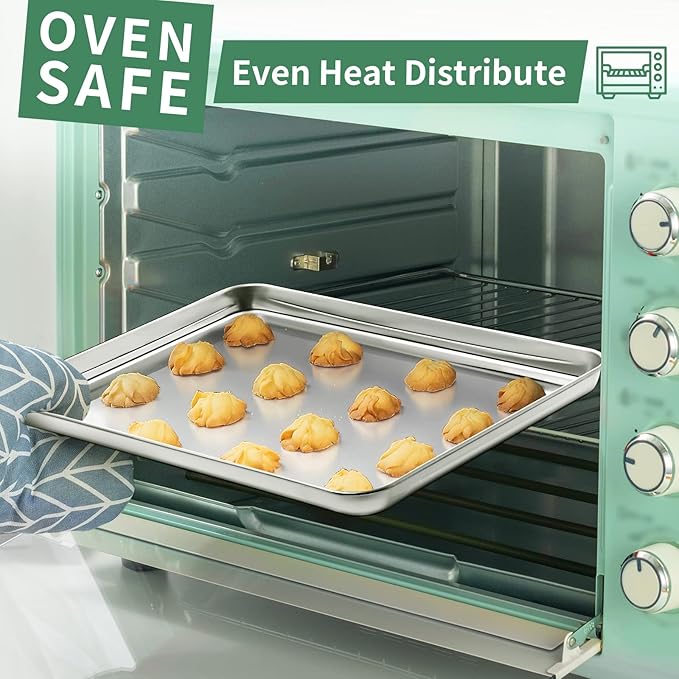 Baking Sheets Set of 2, HKJ Chef Cookie Sheets 2 Pieces & Stainless Steel Baking Pans & Toaster