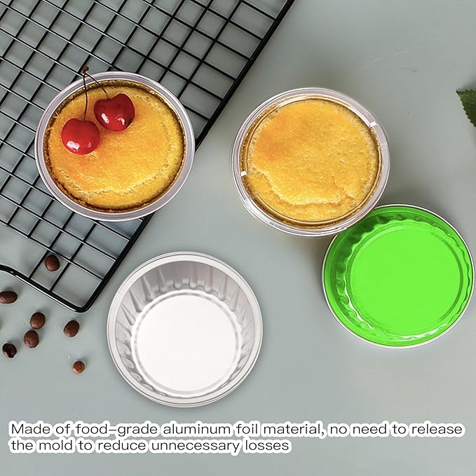 50 Pack Baking Cups with Lids, Aluminum Foil Cupcake Cups Muffin Liners, Disposable Foil Ramekins