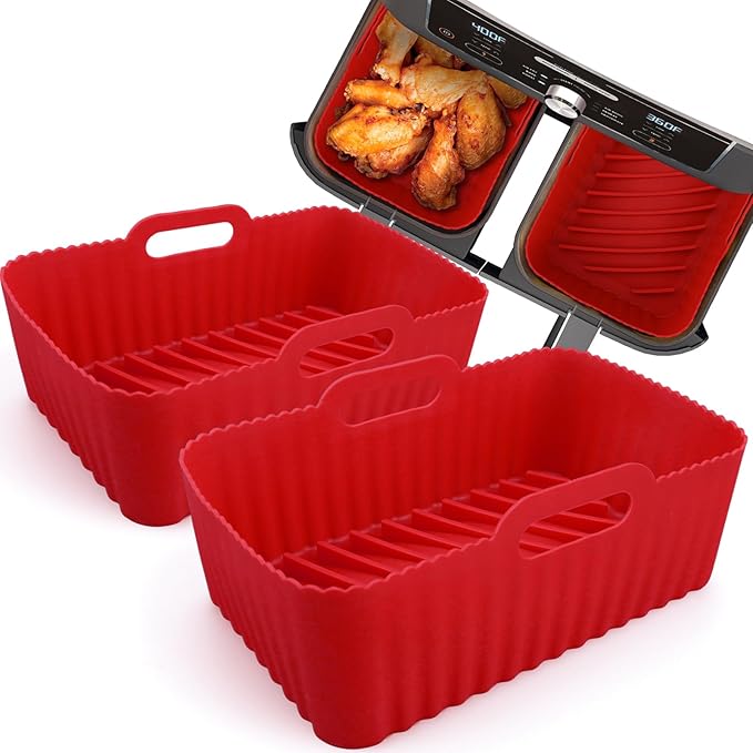 WMKGG Silicone Air Fryer Liners, 2PCS Reusable Rectangular Air Fryer Silicone Liners, Non-Stick