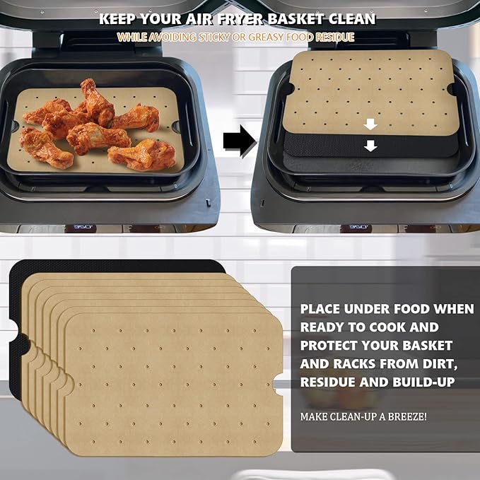 WMKGG Disposable Air Fryer Parchment Paper, 100 PCS Perforated Rectangular Air Fryer Liners for