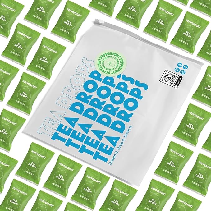 Tea Drops 30 Bulk Pack Organic Peppermint Bagless Tea - Loose Leaf, Lightly Sweetened, On-The-Go.