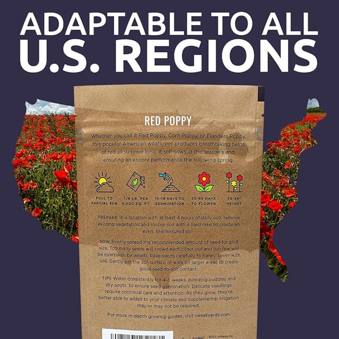 Red Poppy Seeds - Bulk 1/4 Pound Bag - Over 800,000 Wildflower Seeds