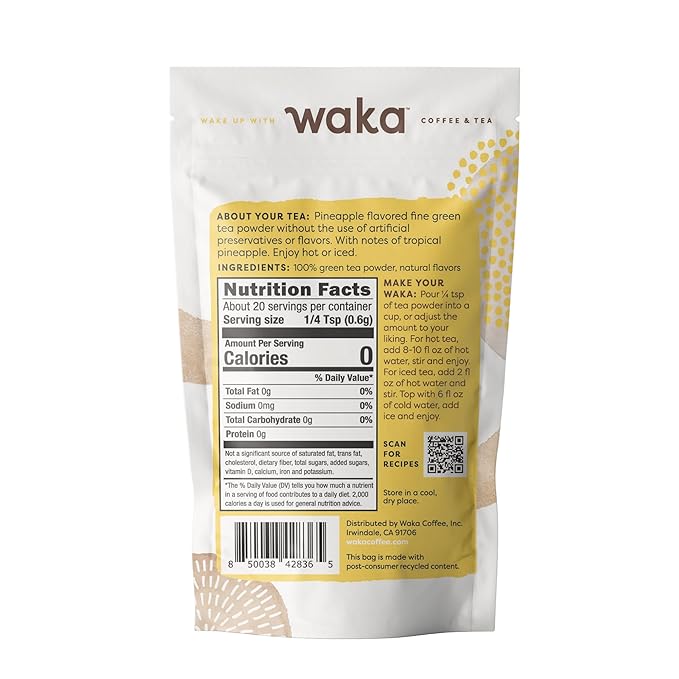 Waka Instant Green Tea Mix, Pineapple Flavored - 100% Tea Leaves, No Additives, Unsweetened