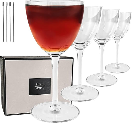 PURE MORA Nick and Nora Glasses, Set of 4-6oz - Smaller Cocktail Glass for Bijou, Old Pal