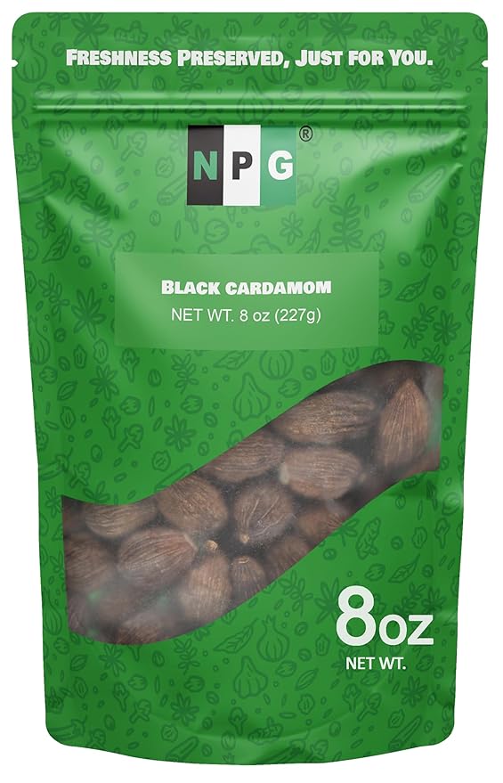 NPG Premium Black Cardamom Pods (Tsao Ko/Cao Guo) 8 Ounces Whole, Large, and Aromatic Brown Seed