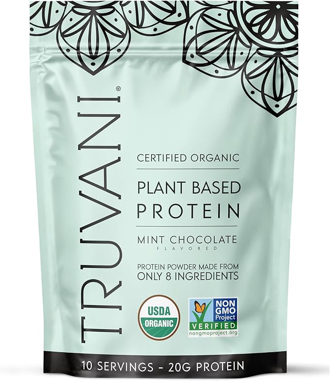 Truvani Vegan Pea Protein Powder | Mint Chocolate | 20g Organic Plant Based Protein Per Serving |