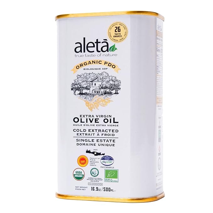 Aleta Farms Olive Oil Extra Virgin, USDA Organic, Single Estate PDO Polyphenol Rich Olive Oil, Cold