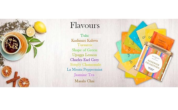 Goodwyn Assorted Herbal Tea Sampler Gift Set Box – 20 Tea Bags (Tulsi, Kahwa, Turmeric, Assam