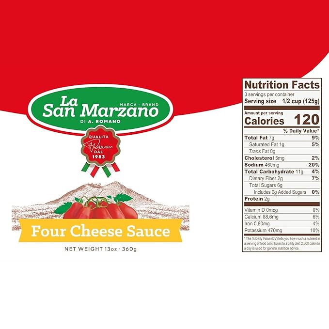 La San Marzano Four Cheese Sauce, 13 oz, Pasta Sauce Made in Italy, All Purpose Tomato Premium