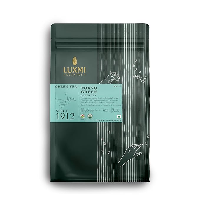 Luxmi Estates Tokyo Green Organic Green Tea (50 Tea Bags) Tea Bags For Relaxing, Calming, and