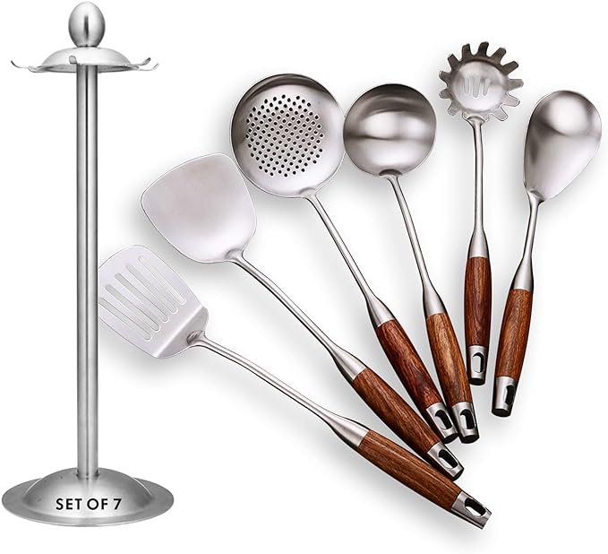 Cooking Utensils Set,7pcs 304 Stainless Steel Kitchen Utensils Set with Holder,Heat Resistant