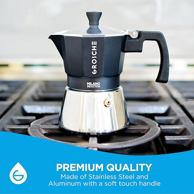 GROSCHE Milano Induction Stovetop Espresso Maker Moka Pot for Greca, Induction, Electric & Gas