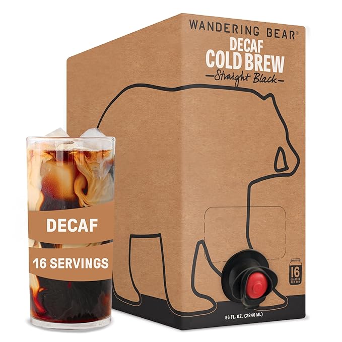 Wandering Bear Decaf Cold Brew Coffee On Tap, 96 fl oz - Bold, Smooth, Unsweetened, Shelf-Stable