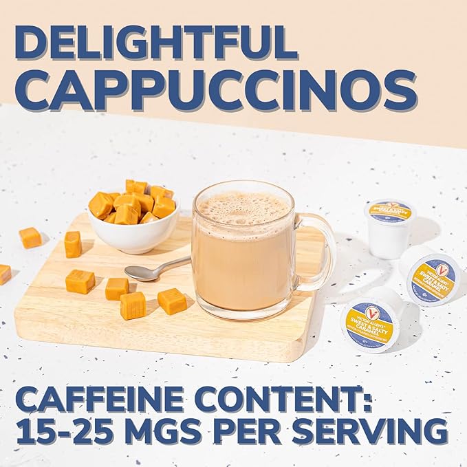 Victor Allen's Coffee Sweet and Salty Caramel Flavored Cappuccino, 12 Count, Single Serve Coffee