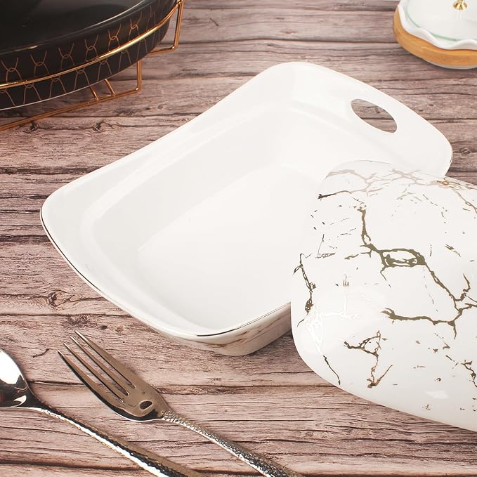 11.5" x 7" Ceramic Casserole Dish with Lid, 1.9 Quart Serving Soup Tureen,Chafing Dish for Buffet