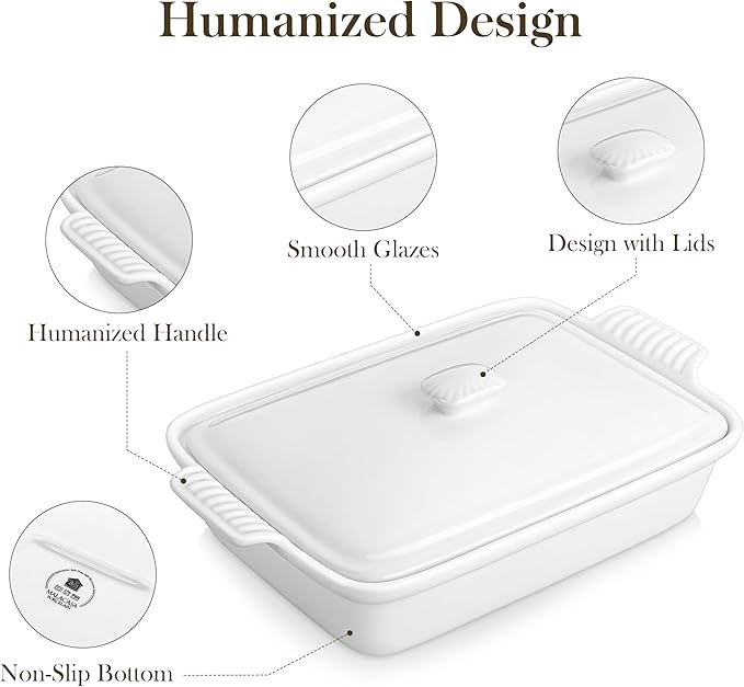 MALACASA 3.4 Quart Baking Dish With Lid, Porcelain Casserole dish with Lid, 13 x 9 Lasagna Pan Deep