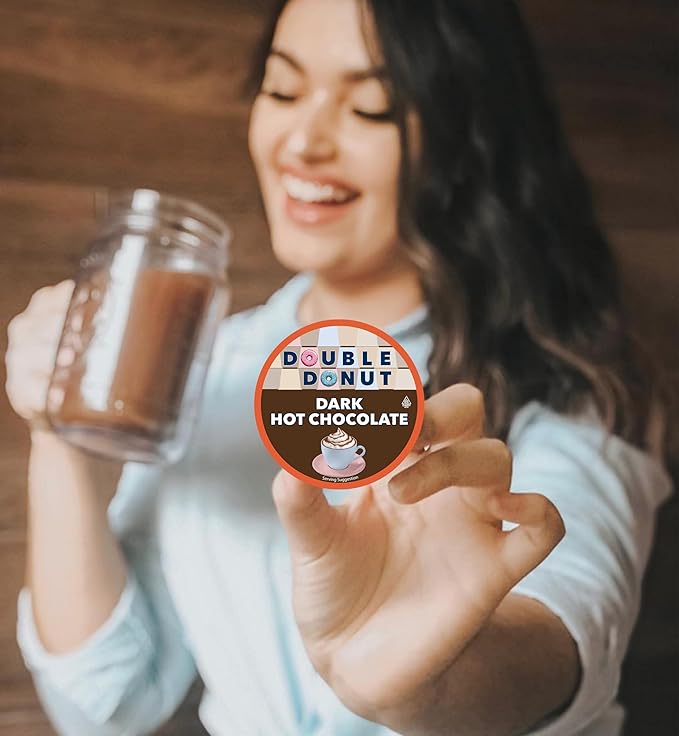 Double Donut Dark Hot Chocolate Pods for Keurig K Cups Brewers, Single Serve Dark Hot Cocoa Pods