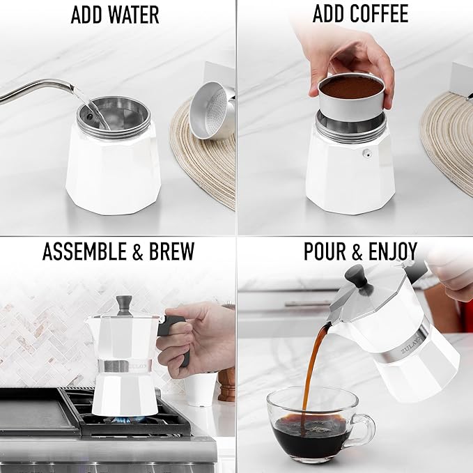 Zulay Moka Pot Espresso Stovetop Coffee Maker - Leak-Proof, Stainless Steel, Easy to Clean, Heat