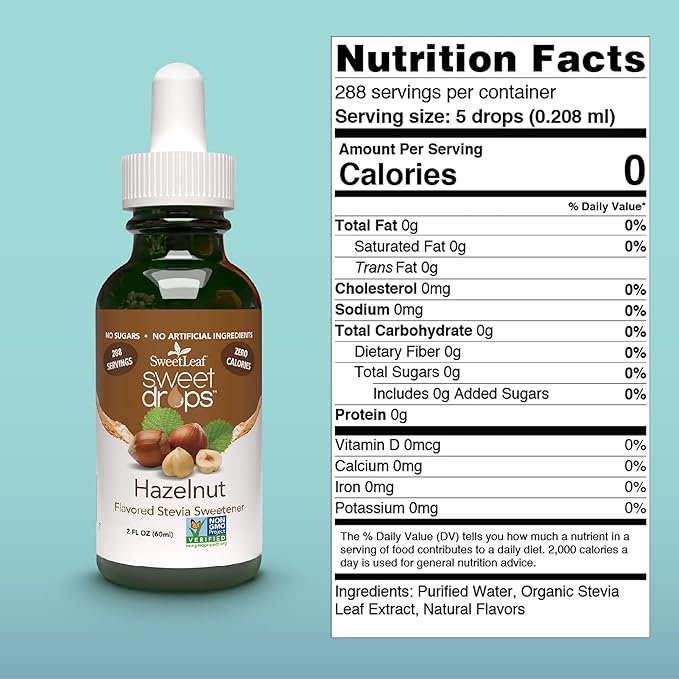 SweetLeaf Stevia Liquid Sweet Drops - Hazelnut Flavored Drops, Stevia Liquid Sweetener