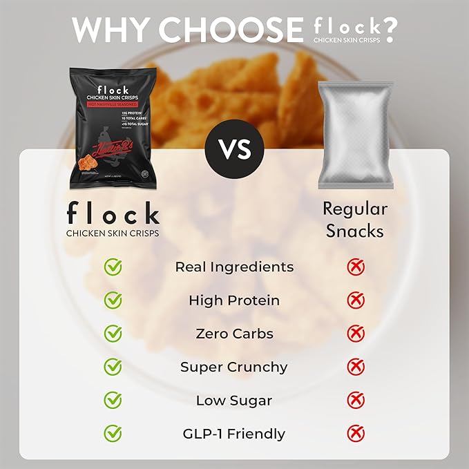 Flock Keto Chicken Skin Chips | Hattie Bs Nashville Hot Flavor | Keto Friendly, Low Carb, High