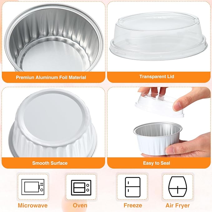 Gejoy 400 Pcs Aluminum Foil Baking Cups with Lids 5 oz Disposable Ramekins Mini Cake Pans Creme