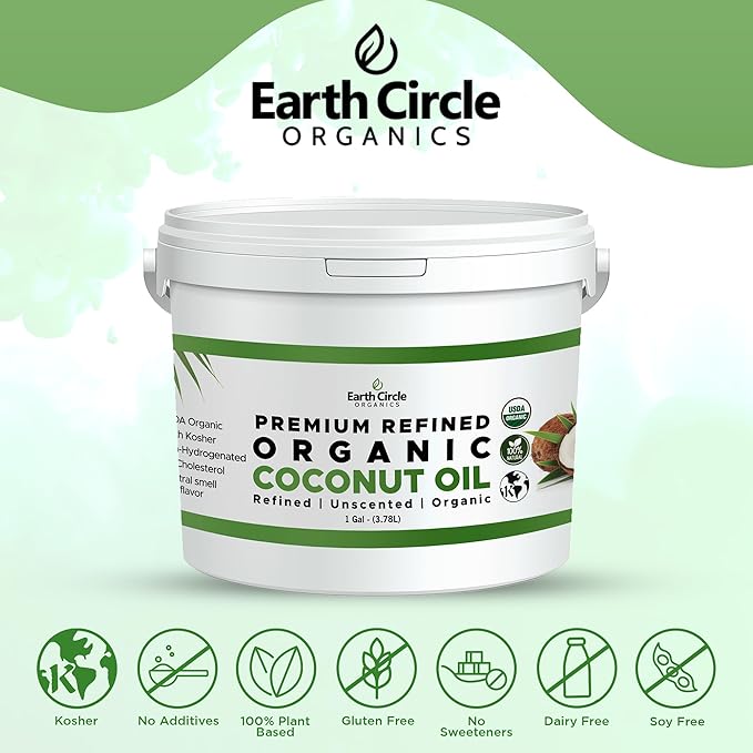 Earth Circle Organics Refined Coconut Oil - Ultra Premium Steam Refined, Keto & Paleo Friendly