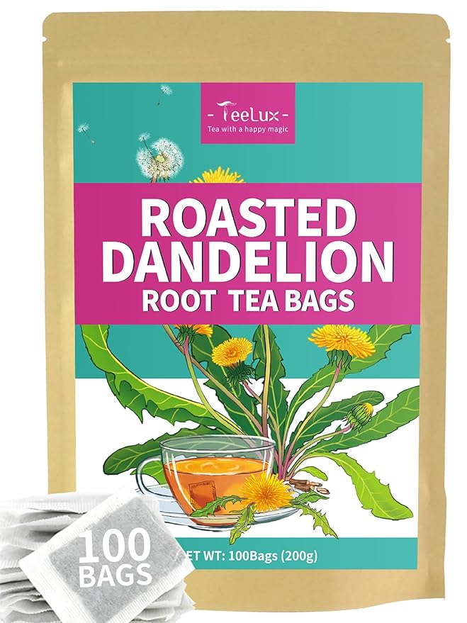 TeeLux Roasted Dandelion Root Tea Bags, Premium Natural Dandelion Root Herbal Tea, Caffeine Free