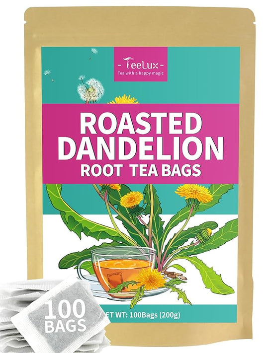 TeeLux Roasted Dandelion Root Tea Bags, Premium Natural Dandelion Root Herbal Tea, Caffeine Free