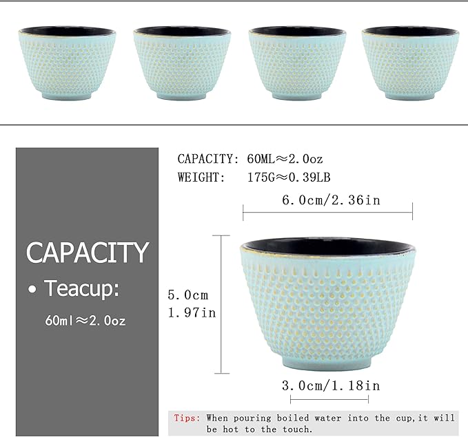 Japanese Cast Iron Tea Cups, Small and Heavy Teacups with no Handles, Japanese Style Cups for