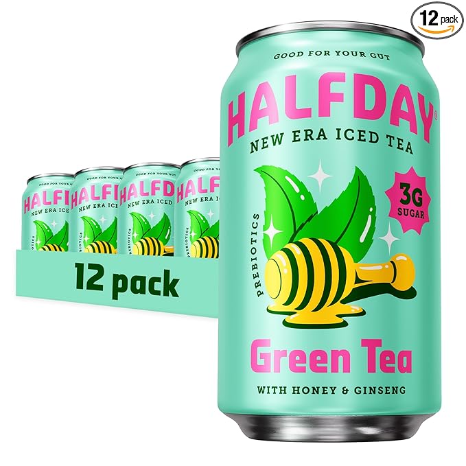 HALFDAY Prebiotic Green Tea with Honey & Ginseng, Supports Digestive & Gut Health, 6g Plant Fiber