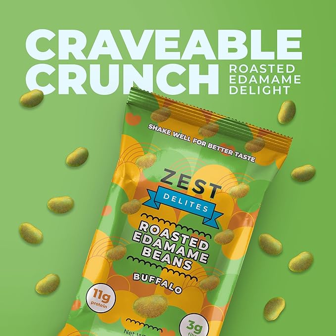Crunchy Dry Roasted Edamame Beans Snack by Zest Delites, Buffalo, Vegan, Low Calorie (100cal) High