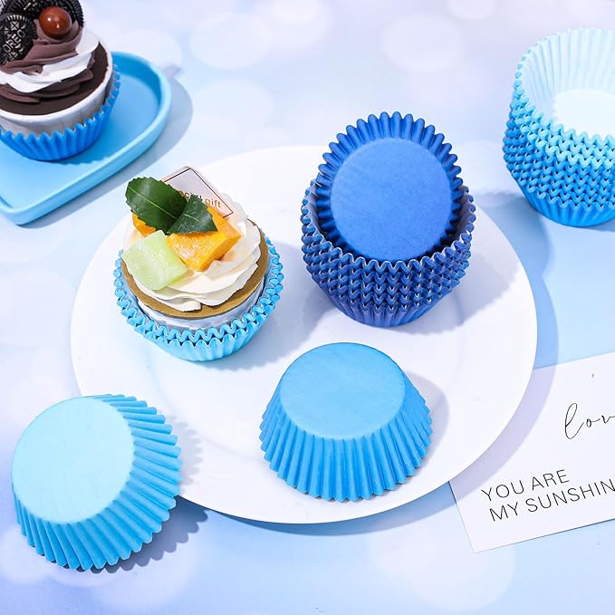 Whaline 600Pcs Blue Cupcake Liners Gradient Blue Baking Cups Holders Cupcake Wrappers Muffin Liners