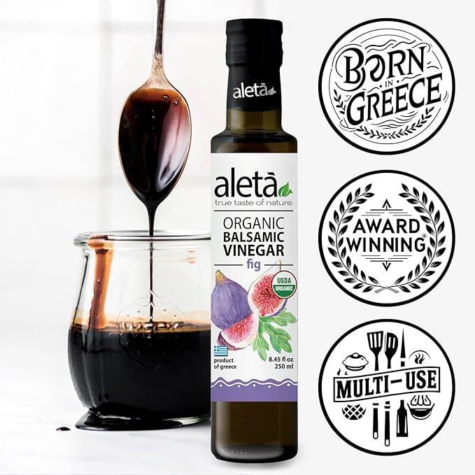 Aleta Farms Fig Balsamic Vinegar, Greek Organic Flavored Vinegar, USDA Organic, Perfect for Salad