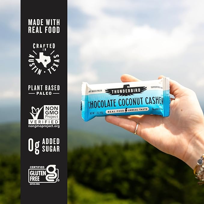 Thunderbird Bars Energy Snack, Gluten-Free with Protein, Healthy Real Food, Vegan Paleo Non-GMO, No