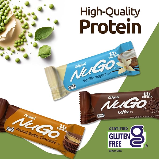 NuGo Protein Bar, NEW! Dulce De Leche 15 bars & Churro 15 bars, 11-15g Protein, Gluten Free, 30