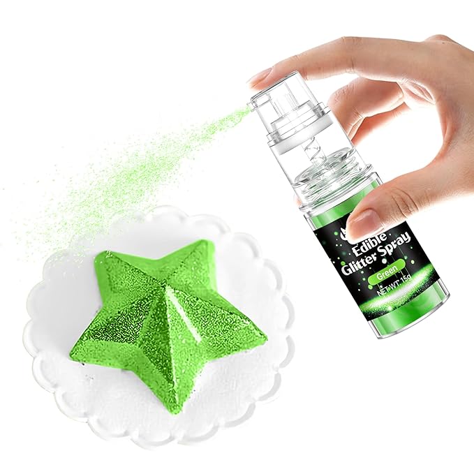 Green Edible Glitter Spray - Herbeklab 15g Edible Glitter for Cakes, Food Grade Metallic Shimmer
