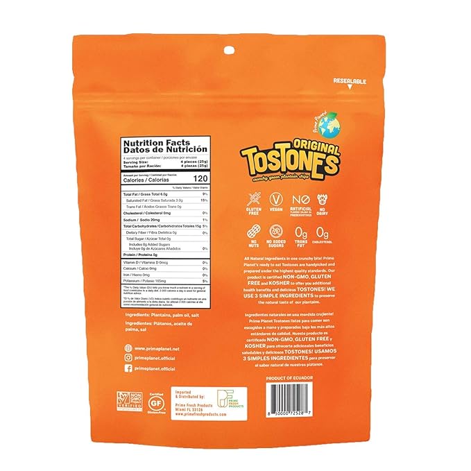 TOSTONES, Green Plantains, Re-Sealable Bag, Crunchy chips, Plantains, Palm Oil and Salt, 3.53 Oz