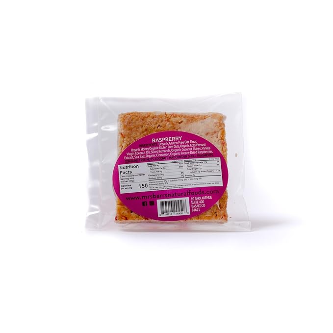 Mrs. Barr’s Natural Foods Granola Bars | Honey Raspberry | Certified Organic Gluten Free Oats |